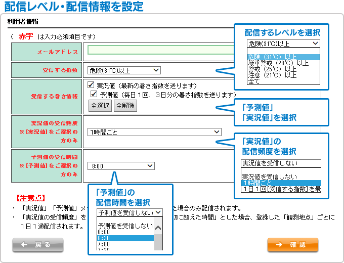配信レベル・配信情報を設定
