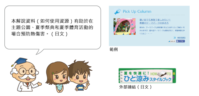 本解說資料（如何使用資源）有助於在主題公園、夏季祭典和夏季體育活動的場合預防熱傷害。